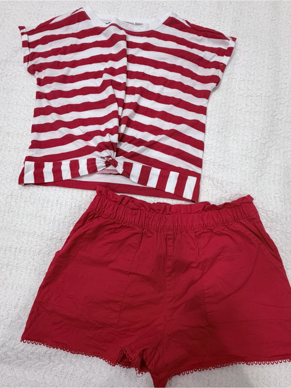 Cato Red & White Striped Knot Tee with Solid Red Shorts